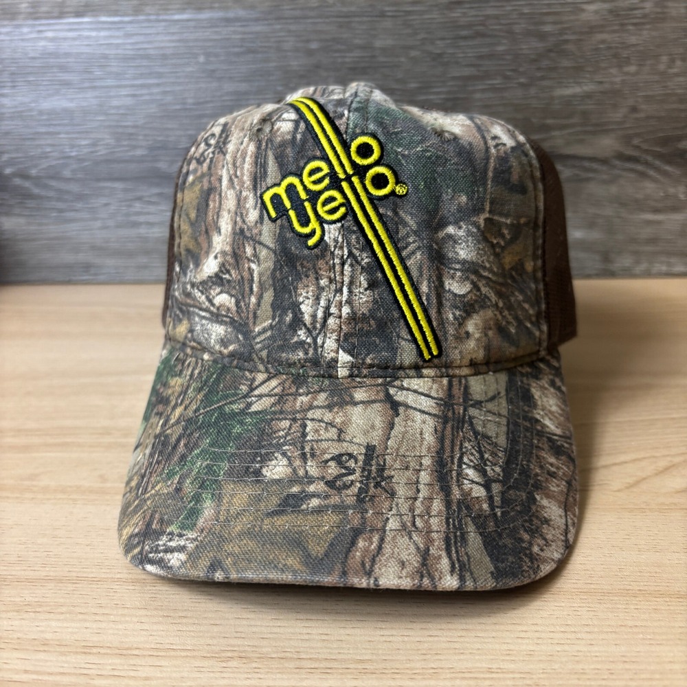 Mello Yellow Hat Cap Strap Back Brown Camo Camouflage Real Tree Hunting Outdoors